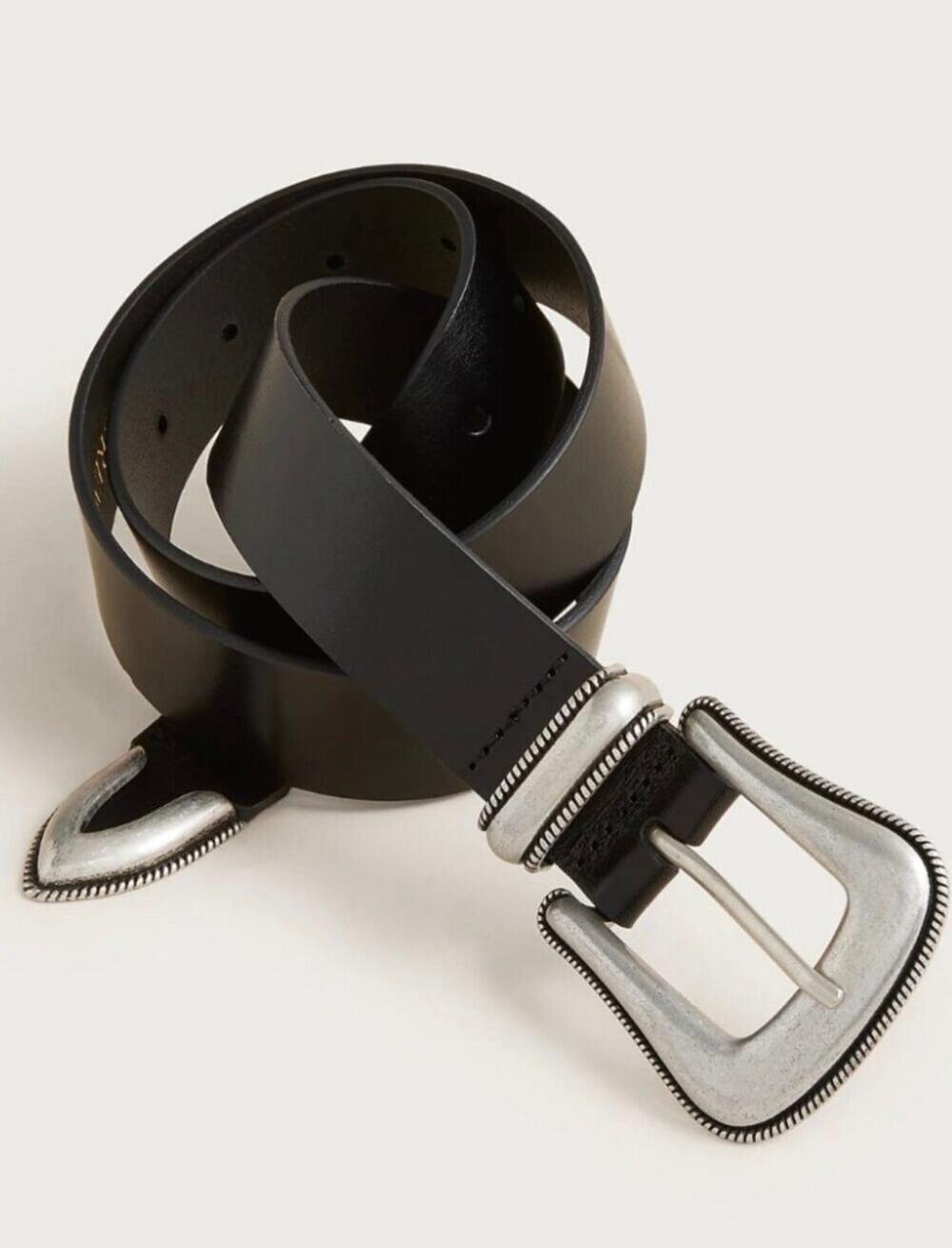 J. Crew Women's Western Buckle Belt in Italian Leather Black Size Large NWT